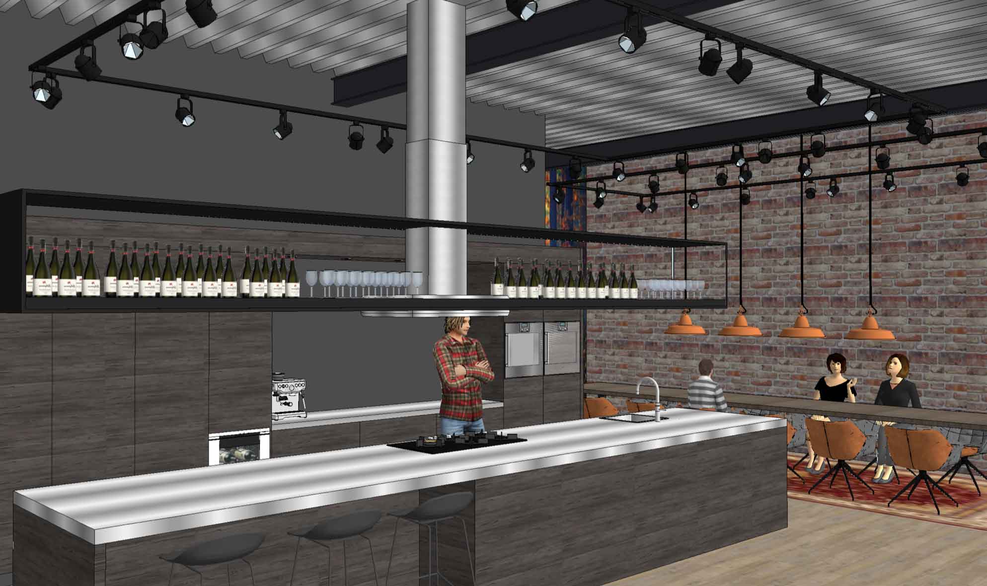 Interieur ontwerp kookstudio en ontmoetingsruimte